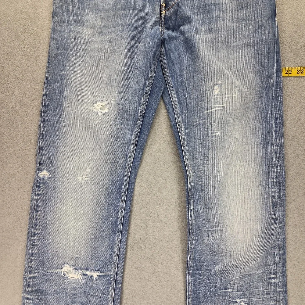 Diesel Jeans Mens 33x34 Blue Rayan Straight Distressed Button Fly Italy 0071J